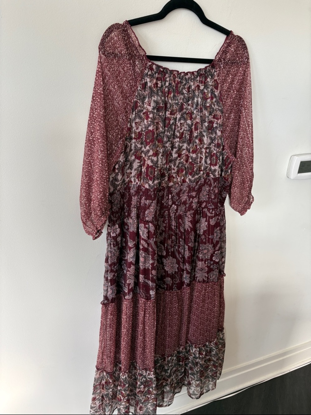 Sweet magnolia Boho Tiered Floral Maxi Dress in Burgundy paisley floral XXL - Picture 7 of 7